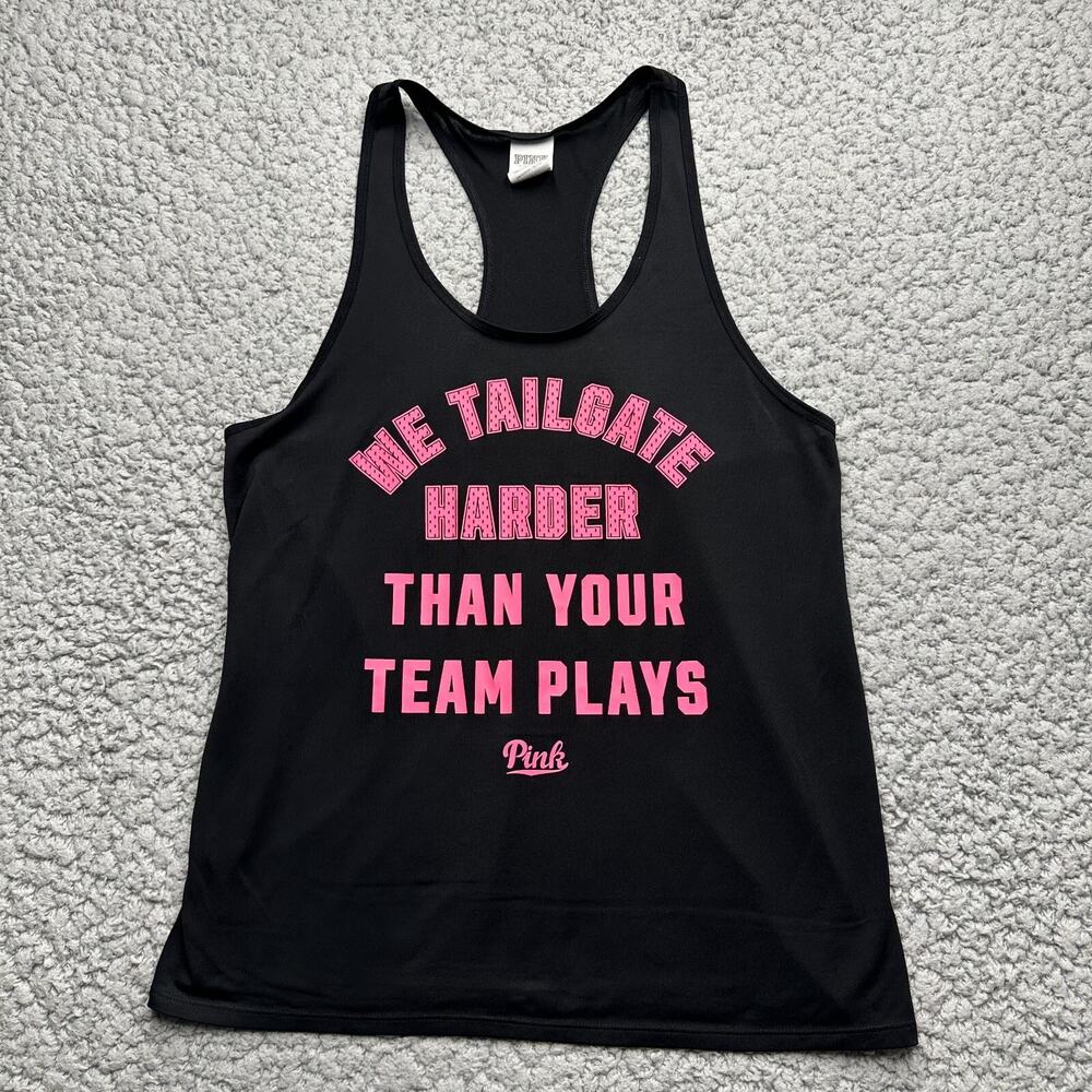 Victoria's Secret PINK Tailgate Tank Top Womens Small Black Sports Racerback